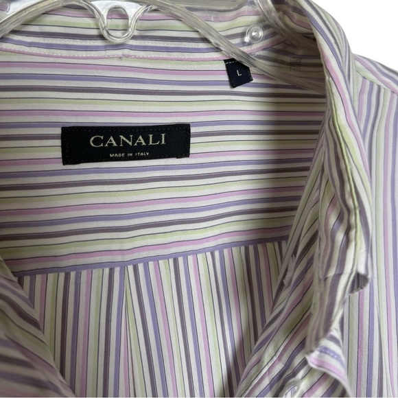 Canali Striped Button Dress Shirt Size Large Made in Italy Long Sleeve Cotton - Picture 1 of 6